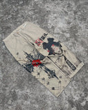 SHOPMOCHO Y2K Goth Streetwear Cargo Pants Beige Wide Leg Trousers with Red Floral Graffiti Print Loose Fit Casual Punk Hip Hop Bottoms