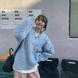 Shopmocho Autumn Winter Women Sweater Harajuku Oversized Knitted Pullovers Korean Long Sleeve V Neck Knitwear Preppy Solid Loose Jumper
