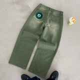 SHOPMOCHO Y2K Retro Matcha Denim Jeans Washed Billiard Embroidered Denim Pants London Fashion New York Style Streetwear Unisex Baggy Jeans