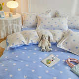 Shopmocho Ins Style Duvet Cover Set with Flat Sheet Pillowcases Cute Orange Cherry Crow Printed Single Double Queen Size Girls Bedding Kit