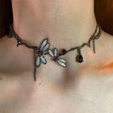Shopmocho Sweet Cool Gun Black Fantasy Dragonfly Necklace for Women Gothic Black Tassels Choker Niche High-End Clavicle Chain Jewelry