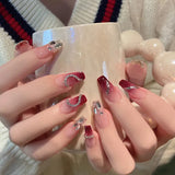 Shopmocho 24Pcs Glitter Diamond Press On Nails Sweet Cute Girl Acrylic Nails Full Cover Short Square Fake Nails Wearable Manicure Nail Tip