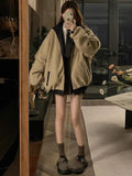 Shopmocho Maillard Fashion PU Leather Jacket With Lambswool Coat Both Sides Female Y2K Winter New Velvet Locomotive Cotton-padded Jacket