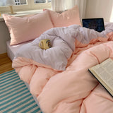 SHOPMOCHO Cotton Bedding Set 4pcs with Solid Bed Sheet Duvet Cover Pillowcases Single Couple Bedsheet King Queen Double Twin Size