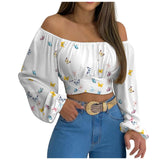 SHOPMOCHO Off Shoulder Shirts Puff Long Sleeve Y2K Crop Tops Summer Clothes Women 2026 Black White Blouse Bandage Elegant Sexy Women Shirt