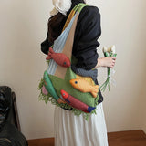 Shopmocho Cute Little Fish Relaxed Knitted Bag 2025 Summer New Commuter Versatile Shoulder Bag Contrasting Cut Out Tote Bag
