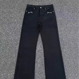 SHOPMOCHO American Retro buckle Design Spring And Autumn Washed Micro-Flare Jeans Men And Women High-Waisted Hip-Hop Loose Wide Leg Jeans