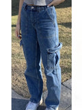 Shopmocho 2025 Women Korean Wide Leg Baggy Jeans Lady Chic Y2K Punk High Waist Cargo Denim Pants Streetwear Pockets Trashy Skater Trousers