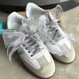 Shopmocho 4cm Wide Festoon Fishtail Organza Shoelaces Wave Chiffen Yarn Bow Laces Beauty White Casual Sneaker DE Training Shoes Laces