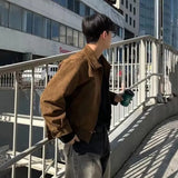 SHOPMOCHO Retro Brown Brown Suede Bomber Jackets for Men Spring Autumn Short Flight Coats Men Clothing