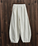 Shopmocho Cotton Linen Bloomers Wide Leg Pants Women Vintage Full Length Fashion Elegent Pants Solid Elasitic Waist Spring Autumn 5XL