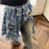 Shopmocho Star Layer Outfits Plaid Skirt Hip-hop Shirt Extender Lace Up Hip Scarf Y2K Korean Style Ruffled Edge Waistband