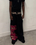 SHOPMOCHO Retro Double Waist Design Casual Street Men Pants Hip-Hop Gothic Harajuku Loose Pants Y2K Letter Pattern Sports Pants