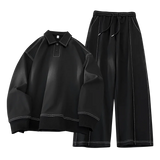SHOPMOCHO Two-piece set men sportswear Spring New Mens Casual Outdoor Set Square Neck Long Sleeve Loose TShirt Elastic Waist Comfort Pants