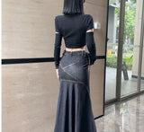 Shopmocho Maxi Skirt Women Casual Mermaid Streatwear High Waist Zipper Denim Skirts Y2k Streetwear Loose Long Mom Jeans Ankle Lenth Summer