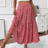 Shopmocho Women's Fashion Pleated Floral Print Elastic Waist Loose Splicing A Line Skirt Skirts for Women Women's Skirt Skirts for Women