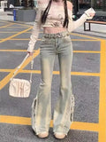 SHOPMOCHO Women Vintage Blue Jeans High Waist American Retro 90s Raw Material Edge Design Y2k Denim Pants Streetwear Wide Leg Jeans
