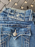 Shopmocho Harajuku Gothic Retro Pocket Embroidered Blue Baggy Jeans Buddha Embroidery Logo Jeans Y2K Men Women Low Waist Wide Leg Trousers