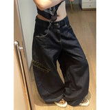 SHOPMOCHO Deeptown Y2K Retro Women Jeans Big Pocket Scimitar Leopard Wide Leg Denim Cargo Pants Harajuku Baggy Autumn Streetwear Trousers