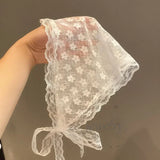 SHOPMOCHO Retro Sweet Flower Triangle Hair Scarf Women Girls Square Scarf Headband Korean French Pastoral Headdress Summer Lace Headwear