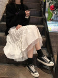 Shopmocho Long Tulle Midi Skirts Womens  Autumn Elastic High Waist Mesh Tutu Pleated Skirts Female Black White Long Skirt Streetwear