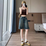 SHOPMOCHO Shorts Female Jeans Summer Wide Leg Loose Fit High Waist Denim Shorts Women's Denim Five Points Mid Length Trousers