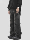 SHOPMOCHO New National Tide Couples American Raw Edge Stone Mill Washed Jeans Y2K Gothic Punk Style Loose Straight Tube Make Old Trousers