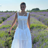 Shopmocho Candyhot Elegant Square-neck White Maxi Dress Casual Summer Slim Lace Up Sleeveless Dreses 2025 French Party Beachwear Vestidos
