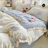 SHOPMOCHO Puple Flower Printed Duvet Cover with Lace Double-layered Yarn housse de couette 220x240 Single/Queen/King Size Comforter Cover