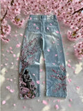 SHOPMOCHO Y2K High Street Red Letter Embroidered Baggy Jeans Women Gothic American New Straight Pants Fashion Street Retro Wide-leg Pants