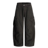 SHOPMOCHO Adjustable Waist American Retro Loose Straight Leg Women's Work Trousers Multiple Pockets Cleanfit Long Pants Comfortable Casual