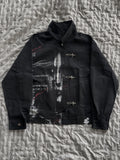 SHOPMOCHO Gothic Black Denim Jacket Metal Toggle Clasp Motorcycle Women Coats Emo Aesthetic Retro Print Punk Windproof Zipper Jacket