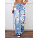 SHOPMOCHO Womens Pants Womens Jeans Trendy Light Blue Distressed Baggy Relaxed Fit Wide Leg Denim