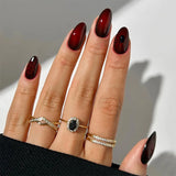SHOPMOCHO 24Pcs Matte Almond Autumn Winter False Nails with Glue Glitter Butterfly Fake Nail Press Ons Black Gradient Artificial Nail Tips