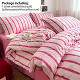 SHOPMOCHO 3pcs Simple Pink Striped Duvet Cover Set with 2 Pillowcases Soft Washed Cotton Bedding Set For Girls 150x200cm Bedroom Decor