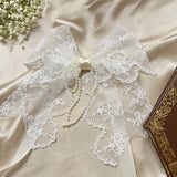 SHOPMOCHO 1Pair/2Pairs French Romantic White Flower Lace Curtain Tieback with Bead Korean Bow Strap Trims for Curtain Accessories Decor