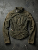 SHOPMOCHO Y2K American Retro Motorcycle Coat Gothic Military Green Jacket Lace Up Design Casual Harajuku Stand Collar Zipper Denim Jacket