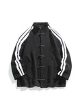 SHOPMOCHO Women Oversized Sweatshirt Jacket Black Stand Collar Hoodie Coat Striped Sleeve Casual Streetwear Y2K Fashion Autumn Winter