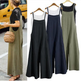 Shopmocho Women's Summer Sleeveless Jumpsuit Solid Color Wide Leg Bib Overalls Casual Loose Cotton Linen Straps Dungaree