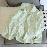 SHOPMOCHO 2 PCS Women Pajama Sleepwear Pajama Set Long Sleeved Pants Suit Peach Print Ventilate Soft Comfortable Home Leisure Home Clothes
