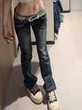 Shopmocho American New Retro Pocket Wing Embroidery Jeans Y2K Sexy Girls Low Waisted Pants Women Street Hip Hop Harajuku Gothic Punk Jeans