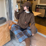 Shopmocho Blue Plaid Thickened Woolen Casual Pants Autumn Winter New Style Straight Leg Wide Leg Floor Length Trousers Trendy Women's Long
