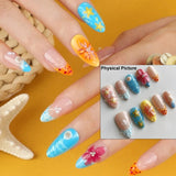 Shopmocho Fish Scale Glitter Powder Long Pointed Fake Nail Shell Pearl Cat Eye Starfish Summer Ripple False Nails Art Charm Press on Nails