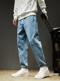 SHOPMOCHO Spring Summer Men's Cargo Jeans Slight Stretch Cotton Denim Jogger Pants Black Blue Streetwear Baggy Jeans