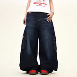 SHOPMOCHO Japanese Korean Versions Harajuku Men'S Jeans Fashion Casual Curved Pants Loose Pants Large Pockets Denim Straight Leg Pants