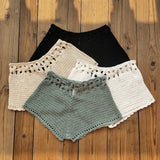 SHOPMOCHO Summer Women's Crochet Cutout Swim Shorts Bathing Suit Bottoms Beach Style Drawstring Beach Board Shorts Swim Trunks
