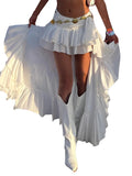 Shopmocho Women's Elastic Band Waist Flowy Skirt Irregular Ruffle Asymmetrical Midi White Boho Skirt Streetwear