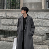 SHOPMOCHO Trench Coat Autumn Korean Men's New Fashion Overcoat Male Long Windbreaker Streetwear Trench Men Outerwear Black/Gray/Coffee