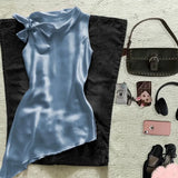 Shopmocho High End French Temperament O Neck Sleeveless Korean Tank Tops Elegant  Bow Appliques Design Camioles Y2k Lrregular Simple Tops