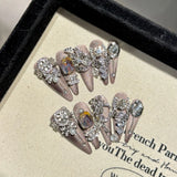 Shopmocho Handmade Press on Nails Shiny Pink Cat Eye Fake Nails for Women Girl Wearable Glitter Full Crystal Design False Nail Tips